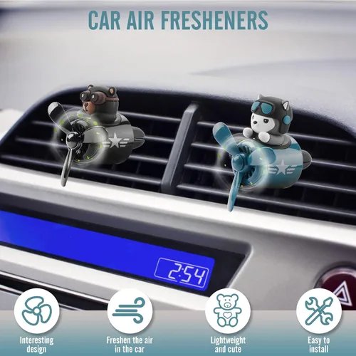 Vista 2 de 2 piezas de ambientadores de coche con diseño de oso piloto, difusor de ventilador de coche con hélice, ambientador de coche creativo con diseño