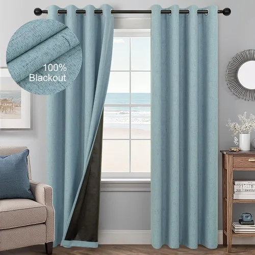 Vista 12 de Pitalk Cortinas texturizadas de lino para oscurecer la habitación para dormitorio, 63 pulgadas de largo, 2 paneles con ojales burg, cortinas opacas