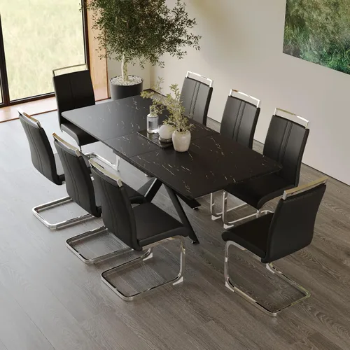 Vista 34 de Mesa de comedor de mármol para 4-8, mesa de comedor extensible de 62.4 a 78.15 pulgadas, mesa de cocina moderna, mesa rectangular que ahorra espacio