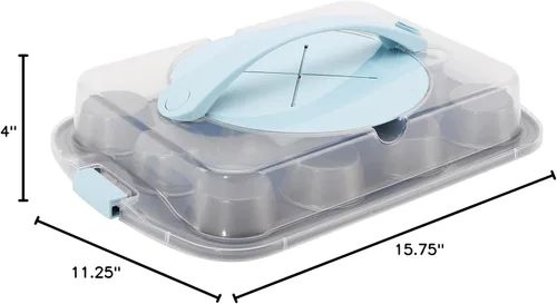 Vista 6 de GoodCook Sweet Creations Bake-Take-Serve - Juego de moldes antiadherentes para cupcakes con soporte escalonado, plata/azul