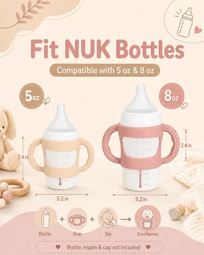 Vista 3 de Paquete de 2 asas de silicona para biberón NUK, beige+rosa Beige y Rosa