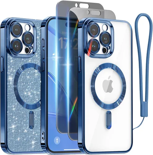 Vista 12 de Meifigno - Funda diseñada para el iPhone 16 Pro de 6.3", [Tarjeta de purpurina y correa para la muñeca] [Compatible con MagSafe]