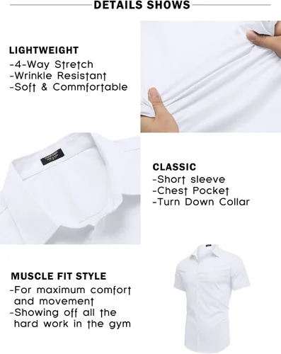 Vista 5 de COOFANDY Camisa de vestir de manga corta con botones y bolsillo para hombre