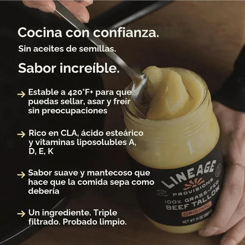 Vista 5 de Lineage Provisions - Sebo de res 100% alimentado y terminado con pasto – Pack de 3 frascos de vidrio – Ganado criado en EE. UU. – Elaborado