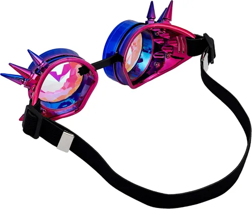 Vista 123 de Gafas de caleidoscopio retro con pinchos, gafas de cristal arcoíris steampunk estilo soldadura, gafas de cosplay punk