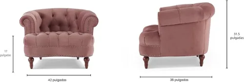 Vista 2 de Jennifer Taylor Home La Rosa - Silla de acento tapizada victoriana con capitoné, terciopelo rosa ceniza