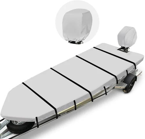 Vista 8 de 1200D Cubierta para bote Jon, tecnología impermeable compuesta con cubierta anti-UV para remolque, amarre, almacenamiento, apta para bote Jon de 16