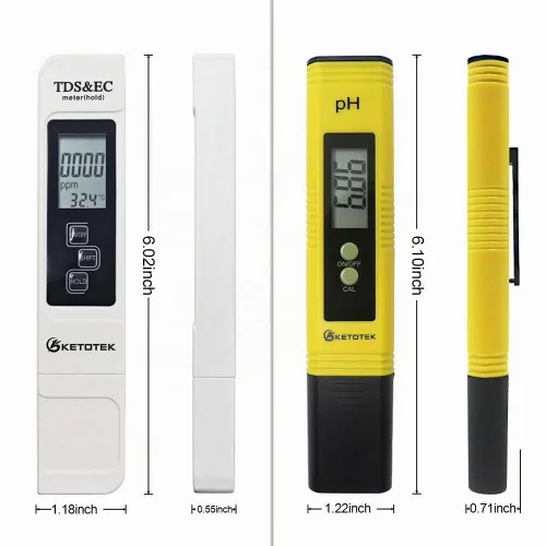 Vista 4 de KETOTEK Medidor digital de temperatura de pH TDS y EC para agua, lápiz de pH y probador PPM Medidor de temperatura TDS-EC, probador de pH