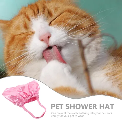 Vista 7 de Gorro de ducha impermeable para mascotas para gatos y perros, sombrero de baño flexible para cachorros con protección para los oídos, gorras
