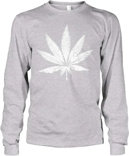 Vista 4 de Camiseta de manga larga White Weed Marijuana Leaf Cannabis 420 para hombre Negro