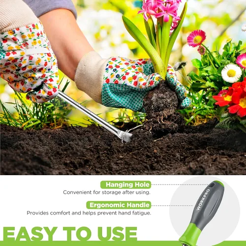 Vista 5 de WORKPRO Herramienta extractor de desbrozadora de diente de león de 11.5 pulgadas con mango suave, herramienta de eliminación de malezas de jardín
