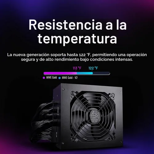 Vista 4 de Cooler Master MWE Gold 850 V2 PSU Full Modular, 850W, 80+ Gold, Diseñado para Nvidia RTX 5080 AMD RX 9070 XT, 2 Conectores EPS, Ventilador HDB