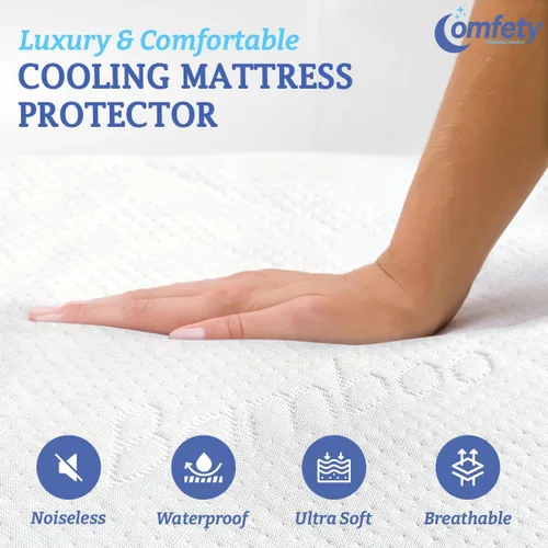 Vista 3 de Protector de colchón impermeable de tamaño individual, refrescante, hipoalergénico, transpirable, lavable, silencioso, 100% bambú viscosa