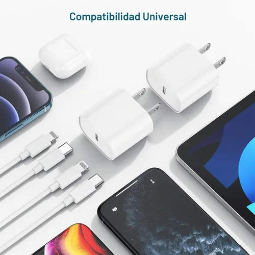 Vista 7 de Cargador de teléfono de carga rápida de 6 pies, bloque de cargador USB C rápido de 20 W con cable USB C a Lightning de 6 pies de longitud