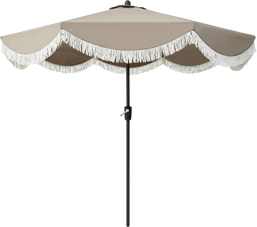 Vista 9 de Tempera Sombrillas de mesa festoneadas de 9 pies con inclinación automática para patio, con toldo resistente a la decoloración, 8 barras