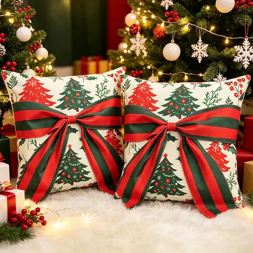 Vista 11 de Funda de Almohada Decorativa de Animales Navideños - 18 x 18 Pulgadas Funda de Almohada de Mascota Muñeco de Nieve Jarrón Ciervo Perro Conejo Pájaro