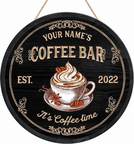 Vista 26 de Artsy Woodsy Letrero personalizado de madera para cafetería, placa de pared para decoración de cocina, regalos personalizados para amantes del café