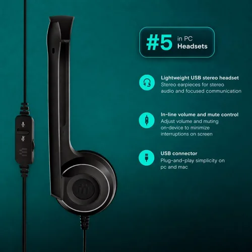 Vista 4 de Sennheiser PC 8 USB - Auriculares estéreo USB para PC y MAC con control de volumen y silencio en línea, color negro