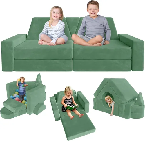 Vista 13 de YEFU - Sofá modular de 15 piezas para niños, más de 1000 juegos creativos Azul oscuro