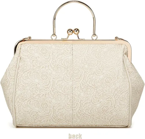Vista 4 de Bolso retro para mujer, bolso de hombro con cierre de beso, de piel sintética, con encaje