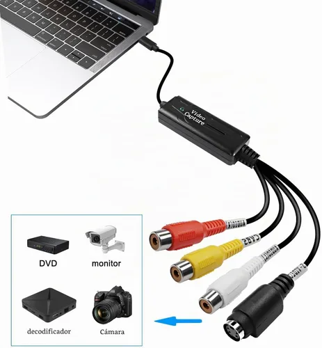 Vista 6 de XMSJSIY RCA AV a USB C Convertidor Adaptador de tarjeta de captura de video 1 canal AV NTSC PAL Video S Video/compuesto a USB convertidor de audio