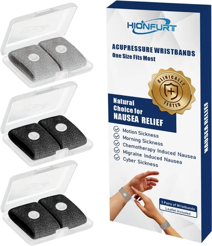 Vista 17 de Hionfurt Bandas de mareo por movimiento, pulsera antináuseas para adultos y niños, alivio de náuseas matutinas para mujeres embarazadas, alivio