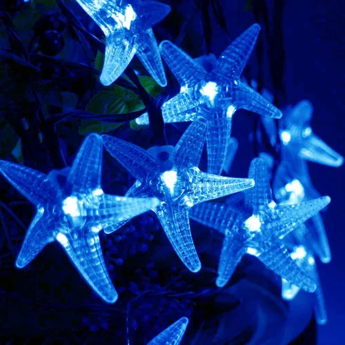 Vista 7 de Luces solares de estrella de mar, impermeables, de 15.7 pies, 20 luces LED de noche con estrellas de mar y océano, mar, mundo, luces de noche