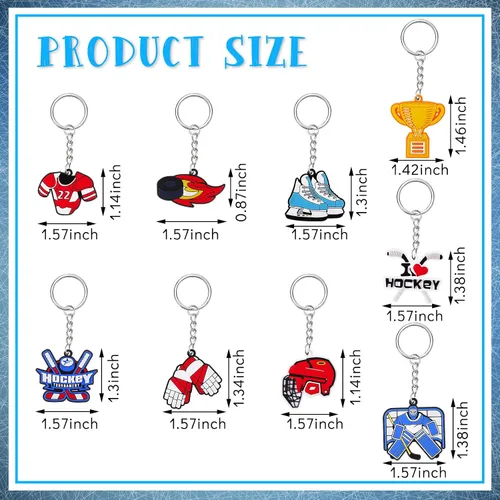 Vista 2 de Taiyin 36 llaveros de hockey a granel para fiestas deportivas, suministros de fiesta deportiva, regalos divertidos para jugadores de cumpleaños