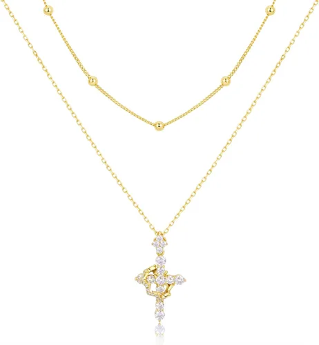 Vista 10 de YIMERAIRE Collar de Cruz Corona de Moissanita Mejorado Oro Vermeil de 14K 1.1 Quilates Delicado Helado Joyería de Cruz de Fe Cristiana Plata de Ley