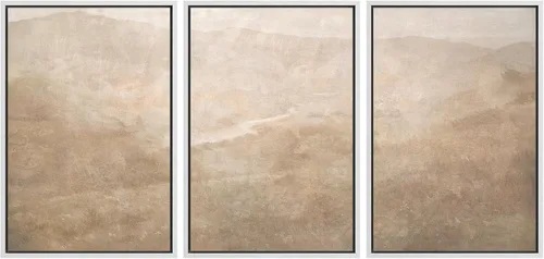 Vista 86 de SIGNFORD - Set de obras de arte en lienzo enmarcado para pared, ilustraciones abstractas de neblina del desierto en tonos neutros beige y marrón