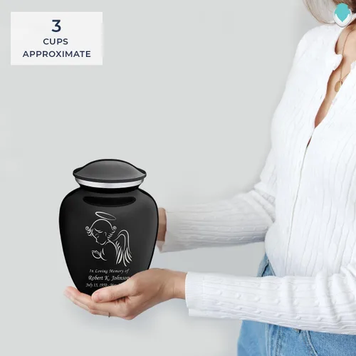 Vista 5 de Geturns - Pequeñas urnas de cremación de ángel personalizadas para cenizas humanas, urna funeraria negra para mujeres y hombres con capacidad