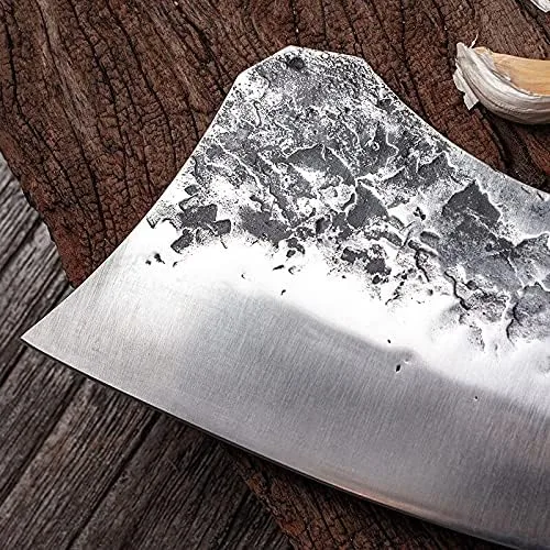 Vista 2 de MAYiT Cuchillo de carnicero de carne, hecho a mano, forjado de hueso, martillo de cocina, cuchillo de carnicero de cocina de acero inoxidable