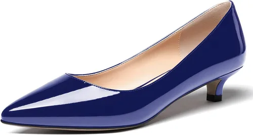 Vista 2 de MODENCOCO Zapatos de tacón bajo de patente sólida para mujer, con puntera puntiaguda, 1.5 pulgadas