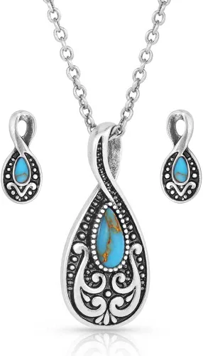 Vista 35 de Montana Silversmiths Conjunto de joyería de estilo occidental con turquesa elaborada a mano: aretes y collar
