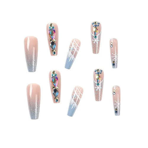 Vista 7 de 24 piezas de uñas postizas acrílicas de punta francesa, uñas de cobertura completa para mujeres, arte de salón en casa