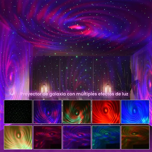 Vista 2 de Proyector de estrellas con reloj despertador, galaxia cohete para dormitorio, altavoz Bluetooth y aurora de ruido blanco
