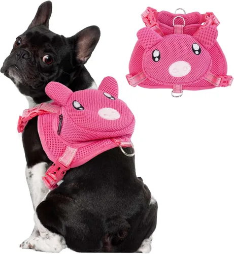 Vista 9 de Arnés para perro con mochila, arnés ajustable para perros pequeños y medianos, mochilas transpirables sin tirones para perros, para viajes