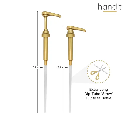 Vista 6 de HANDIT - Bombas dosimadoras de oro para jarabe de café Se adapta a botellas de plástico de 750ml/25.4oz Torani, Skinny, Davinci y Monin de 33.8oz
