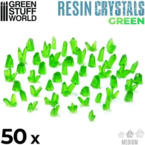 Vista 2 de Green Stuff World GSWD-2529 Cristales de resina transparente, verde, tamaño mediano, 50 piezas, material de diorama