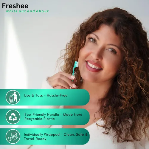 Vista 4 de Freshee Bead - Mini cepillo de dientes desechable 5 en 1 con perla de pasta de dientes + hilo dental + palillo + raspador de lengua