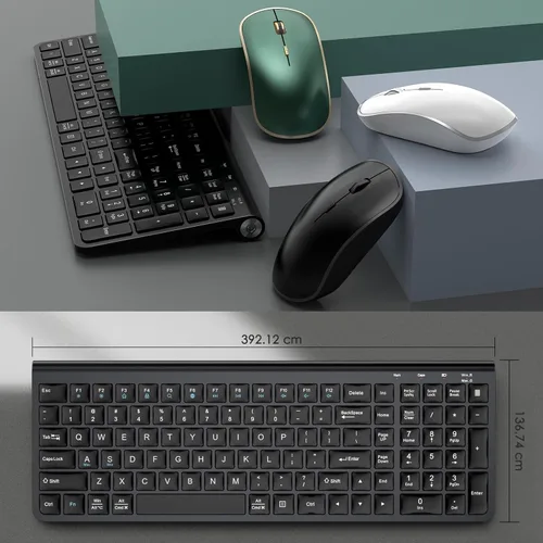 Vista 6 de JOYACCESS Combo de teclado y mouse inalámbrico, teclado inalámbrico ergonómico con soporte ajustable, conector tipo C y película impermeable
