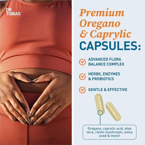 Vista 7 de Dr. Tobias Mezcla de orégano y ácido caprílico y probióticos para mujeres, apoya la salud intestinal, inmune y urinaria, sin OMG