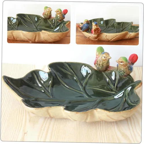 Vista 3 de Mikinona Fruit Tray Ring Display Holder Dessert Platter Ceramic Ring Holder Porcelain Vanity Tray Towel Tray Holiday Dinner Plate Lotus Leaf
