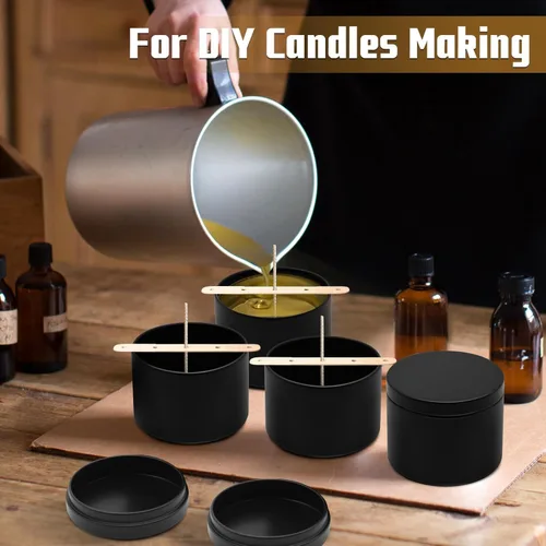 Vista 5 de YJHSS Paquete de 12 tarros para velas, latas de vela de 4 onzas con tapas, tarros de vela de metal vacíos para hacer velas, contenedores para velas