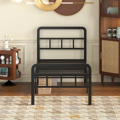 Vista 8 de Marco de cama de metal de 18 pulgadas con cabecero y estribo Cama extra resistente con espacio de almacenamiento, listones de acero, sin ruido,