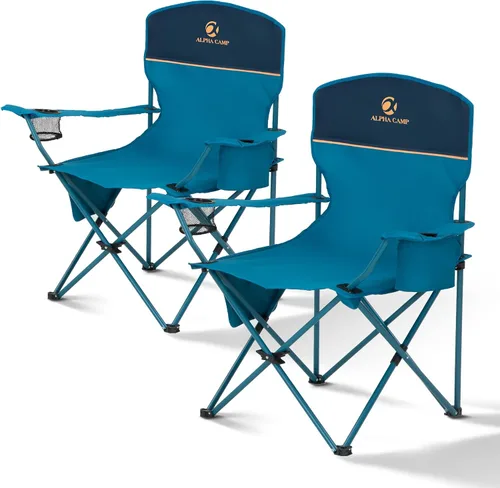 Vista 10 de ALPHA CAMP Sillas de camping plegables para adultos, sillas de césped para exteriores, sillas de campamento portátiles de 225 libras, con portavasos