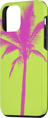 Vista 2 de iPhone 12 Mini - Funda verde con diseño de palmera rosa