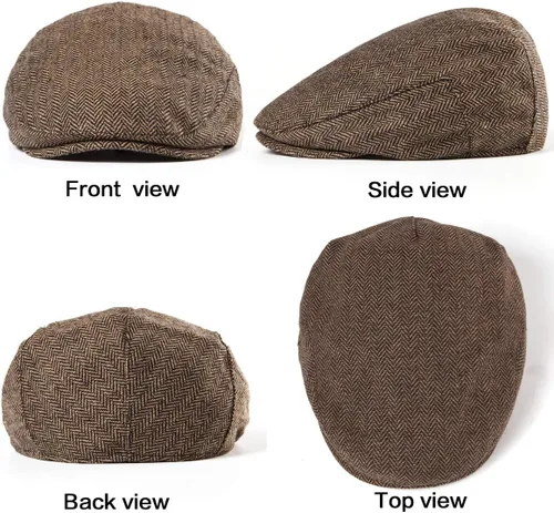 Vista 5 de Hombres Ivy Hat Newsboy Cap - Classic Wool Blend Tweed Flat Cap Cabbie Hat Hombres