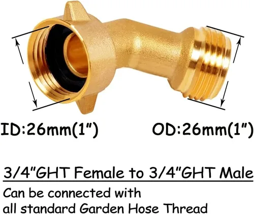 Vista 4 de Uenede Brass 3/4" GHT - Kit de conector de manguera de jardín con codo de 45 grados