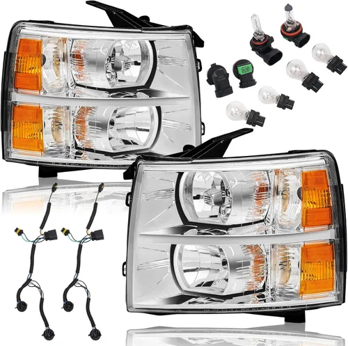 Vista 10 de Juego de montaje de faros compatible con Chevy Silverado 1500 2007 2008 2009 2010 2011 2012 2013, Silverado 2500HD 3500 07-14, faro con arnés